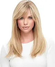Blonde Wig 25.6 Inch Long Natural Straight Wig with Bangs Soft High Temperature Silk Wigs for Women and Girls