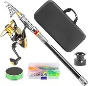 Fishing Rod and Reel Combo - Telescopic Fishing Kit - Fish Accessories for Tackle Crappie Bass River Lake Travel Kayak Camping