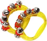 Oshhni 2 Pieces Mini Percussion Tambourines Hand Bell Musical Tambourine Shaking Rattle Birthday Party Favors Hand Bells for Concert , Yellow