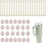 RF REENFAYA Cup Charm Keychain Handle Stanley 40oz 30oz Tumbler Accessories 26 A-Z Letter with Gold Chain, Pink