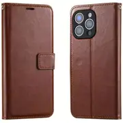 iPhone 14 Pro Max Flip Wallet Case - Brown 3 Card Slots - Cash Compartment - Magnetic Clip [MPPGEN0655]