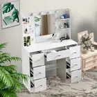Modern Dressing Table Set Makeup Vanity Desk With Drawers & LED Lights & Mirror