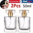2PCS 50ml Refillable Perfume Atomizer Empty Flat Glass Spray Bottle Containers