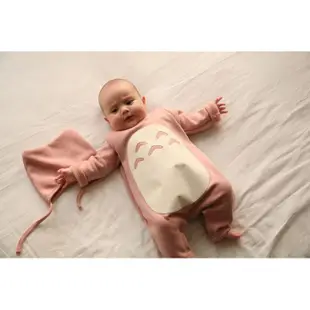 🌟(*-*)~~W20全新🚼嬰幼兒龍貓連身衣 龍貓造型長袖哈衣 爬服 肩扣 褲檔有扣 帶帽兩件組 純棉 粉色