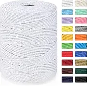Macrame Cord 4mm x 328yd | 100% Natural Cotton Macrame Rope | 4 Strand Twisted Cotton Cord for DIY Crafts Knitting Plant Hangers Wedding Decor, White