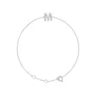 14k White Gold .07 CTW Natural Diamond Initial M 6-7" Bracelet Gift for Mother