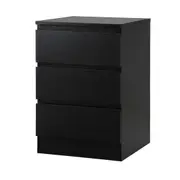 Oikiture Bedside Table 3 Drawers Side Tables Storage Cabinet Nightstand Black