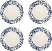 Spode Blue Italian Brocato Collection | Dinner Plates | Set of 4 | 10.5-Inches | Round Salad and Appetizer Plate | Blue and White | Dishwasher Safe | Made in England