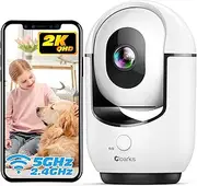 Cloarks 2K Indoor Camera, 5/2.4 GHz WiFi Pan/Tilt Security Camera with AI Motion Detection, One-Click Call for Baby Monitor, Wired Pet Camera with 2-Way Audio, 24/7, Siren Alarm, TF/Cloud Storage