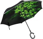 Double Layer Inverted Umbrella Cars Reverse Umbrella Green Maple Tree Leaves Windproof UV Proof Travel Outdoor Umbrella