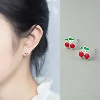 在飛比找momo購物網優惠-【Emi 艾迷】韓系 陽光加州迷你 櫻桃 925銀針耳環