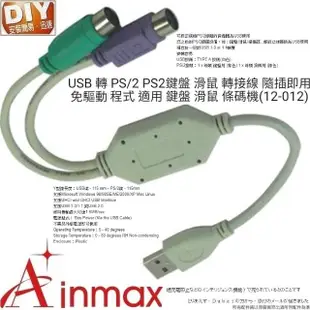 【Ainmax 艾買氏】USB 轉 PS/2 PS2鍵盤 滑鼠 轉接線(隨插即用 免驅動程式 適用 鍵盤 滑鼠 條碼機 12-012)