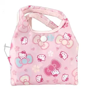 小禮堂 Hello Kitty 折疊尼龍環保購物袋 環保袋 側背袋 葉朗彩彩 (粉 櫻花)