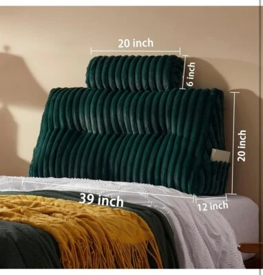 Green Soft Headboard Pillow w/Neck Roll Soft Supportive w/Removabable Cover,Twin
