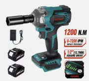 High Torque Cordless Impact Wrench 1/2'' Brushless Power Driver with 2 Battery