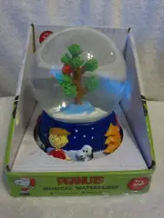 Peanuts Charlie Brown Etc. Christmas Snow Water Globe Plays " LINUS & LUCY " New