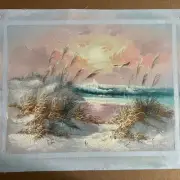 12 X 16 Vintage Hand Painted Original Painting On Canvas Sunset & Seaoats LAST