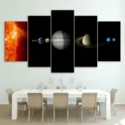 Solar System Sun & Planets Space Astronomy Framed 5 Piece Canvas Wall Art Painti