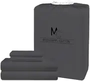 [Mississippi Cotton] Luxury Egyptian Cotton Sheets – 1000 Thread Count, Ultra-Soft & Breathable, 18” Extra Deep Pocket, Premium Long-Staple Cotton Bedding, 4-Piece Set, Dark Grey – Queen