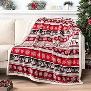 [PAVILIA] Premium Christmas Sherpa Throw Blanket | Christmas Decoration Reindeers, Fleece, Plush, Warm, Cozy Reversible Microfiber Holiday Blanket 50 x 60