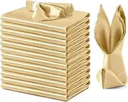 12 Pack Gold Satin Napkins 12x12 Inch Wedding Napkins, Scalloped Elegant Dinner Napkins Square Table Napkins Decor, Silky Satin Cloth Napkins for Restaurant Banquet Graduation Party