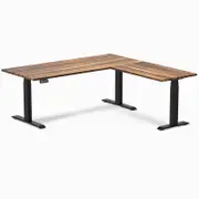 Desky L-Shape Sit to Stand Pheasantwood Hardwood Desk 1800x1750mm Matte Black Height Adjustable Leg