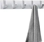 Coat Rack Wall Mounted with Retractable Hooks, Heavy Duty Aluminum Coat Hook Towel Rack Coat Hanger for Coat Hat Towel Purse Robes Keys (White Silver, 5 Hooks)