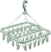 UKKQES Clothes Drying Hanger and Drip Foldable Hanging Socks Rack（32 Clips）Multifunction Clothes Drying Rack，Rotary Wind-Sock Hanger for Washing line，for Socks,Underwear,Bras,Baby Clothes (Green)
