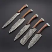 Custom Handmade Damascus Steel 5 pcs Chef Knife Kitchen set with leather Rollbag