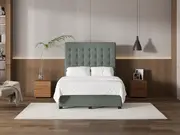 My Style Buttoned Headboard & Slimline Base - Double / Seaglass / Drawer Base