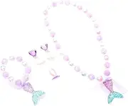 Vaguelly Mermaid Tail Jewelry Set Necklace Ring Wrist Chain Ear Adornments for Boys and Girls