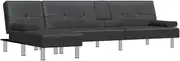 vidaXL Sofa, L-Shaped Sofa Bed with Wood Legs, Couch with Chaise Lounge, Settee for Living Room Bedroom, Modern Style, Black Faux Leather