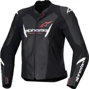 Alpinestars Stella Faster V3, leather jacket women , color: Black/White/Neon-Red , size: 42