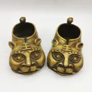 11CM Vintage Antique Tiger Shoe Decorations Tiger Head Shoes Bronze Decorations