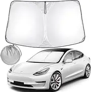 Sunshade Designed for Tesla Model Y Exclusively, Front Windshield, Double Layer Light Blocking Fabric, Foldable Sun Shade with a Storage Bag, Accessories for Tesla Model Y (for Model Y)