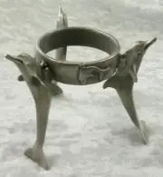 Triple Dolphin Pewter Sphere or Egg Stand
