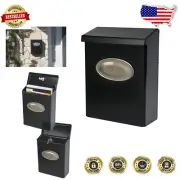 Designer Black Locking Wall Mount Mailbox in Galvanized Steel with Satin Nickel