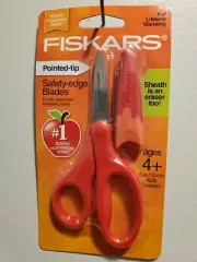 Fiskars Red 5 inch Pointed-Tip Kids Scissors, Safety-Edge Blade Sheath