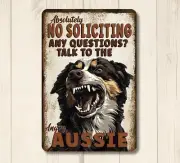 Australian Shepherd Dog Sign Aussie No Soliciting funny metal man cave tin