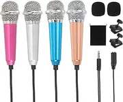 uxcell 4Pcs Mini Microphone, Mic Tiny Microphone with Sponge Cover, Holder and Drawstring Bag Portable for Karaoke Voice Video Recording Singing (Rose Red/Silver/Blue/Gold)