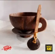 Coconut Shell Tea Coffee Cup Saucer & Spoon Eco Friendly Natural Handmade Ceylon