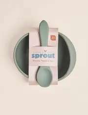 Giggle & Sprout Green Silicone Bowl & Spoon Set