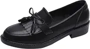 [Generic] Women's New Winter Style Patent Oxford Soft Sole Warm Lined Comfortable Leather Shoes，Fringed Women's British Style Flats