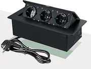Pop-Up Power Outlet, With 3 EU Sockets And 1.5M Power Cord, 45° Valve Opening And Clock, Water And Dustproof, Rounded Corner Design, For Desks And Meeting Tables,Black