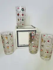 Vintage Culver Holiday Christmas Potpourri Highball 12oz Glasses 24k Set 4 NIB