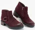 New Clarks Hearth Fay Leather Side Zip Block Heel Ankle Boots Burgundy Size 7M