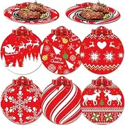 Merry Christmas Placemats Set of 6 Red Round Ornament Plastic Placemats Double Layer Table PlaceMats Decorations Seasonal Winter Holiday Placemats for Gift Kids Farmhouse Dinner Xmas Party Table Decor