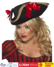 Fever Ladies Black Pirate Costume Hat Caribbean Wench Buccaneer Accessory