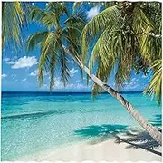 Allenjoy 72x72 inch Summer Seaside Shower Curtain Tropical Paradise Beach Blue Sky Palm Tree Decor Home Bathroom Bathtub Curtains Durable Washable Fabric (Hooks Not Included)
