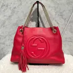 【台灣現貨】全新真品 GUCCI SOHO 紅色 荔枝皮 金鍊 流蘇 肩背包 斜背包 308982